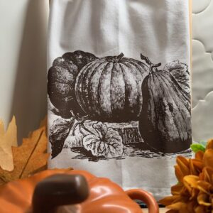 Fall- Vintage Etched Pumpkin Dishtowel with Shipping Included