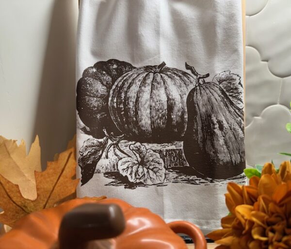 Fall- Vintage Etched Pumpkin Dishtowel with Shipping Included